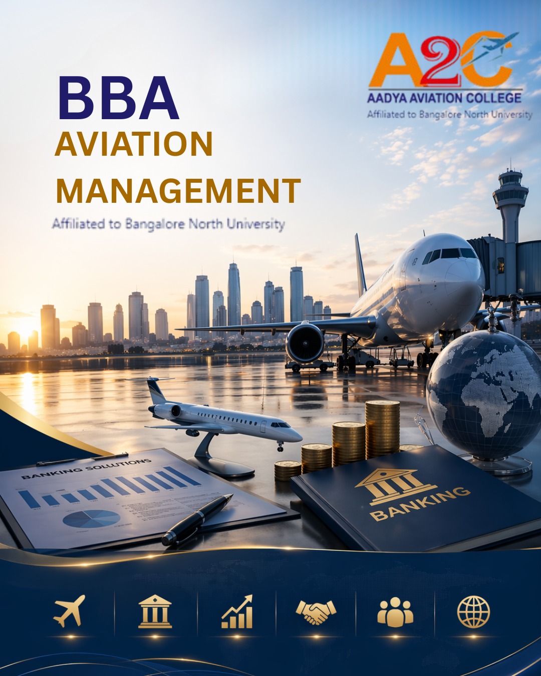 BBA Aviation Management course at Aadya Aviation College, Bengaluru, showcasing aviation career opportunities in airport operations, airline management, and business administration.